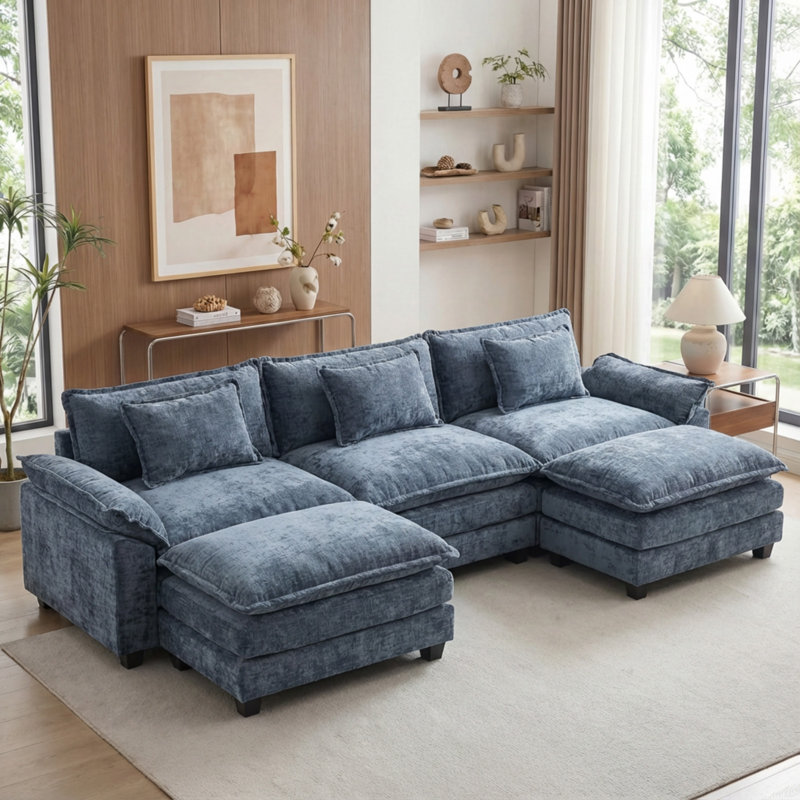 Canapé modulaire U, H 34,6 po x l 120 po x P 33,8 po, Chenille bleu