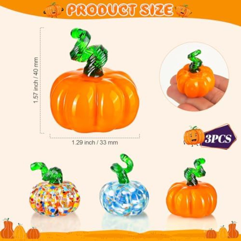 3 petites décorations de citrouille en verre soufflé à la main - Figurines d'Halloween et de l'Action de grâce