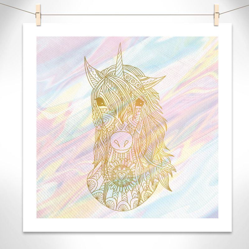 Dreaming licorne 2, H 31 po x l 31 po x P 1 po, Papier