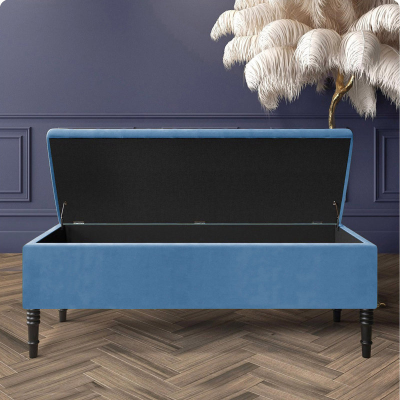 Paris Plain Ottoman Storage Bench - Plush Velvet Shoe Bench - Upholstered Footstool with Storage, 50cm H x 90cm W x 40cm D