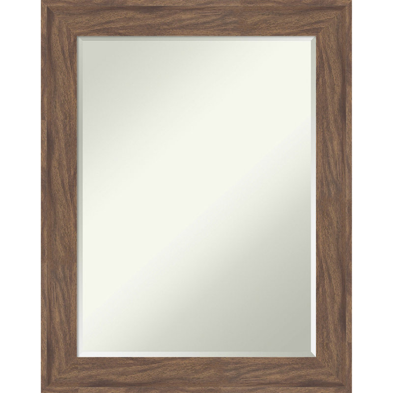 Miroir mural de salle de bain à cadre biseauté moyen brun clair