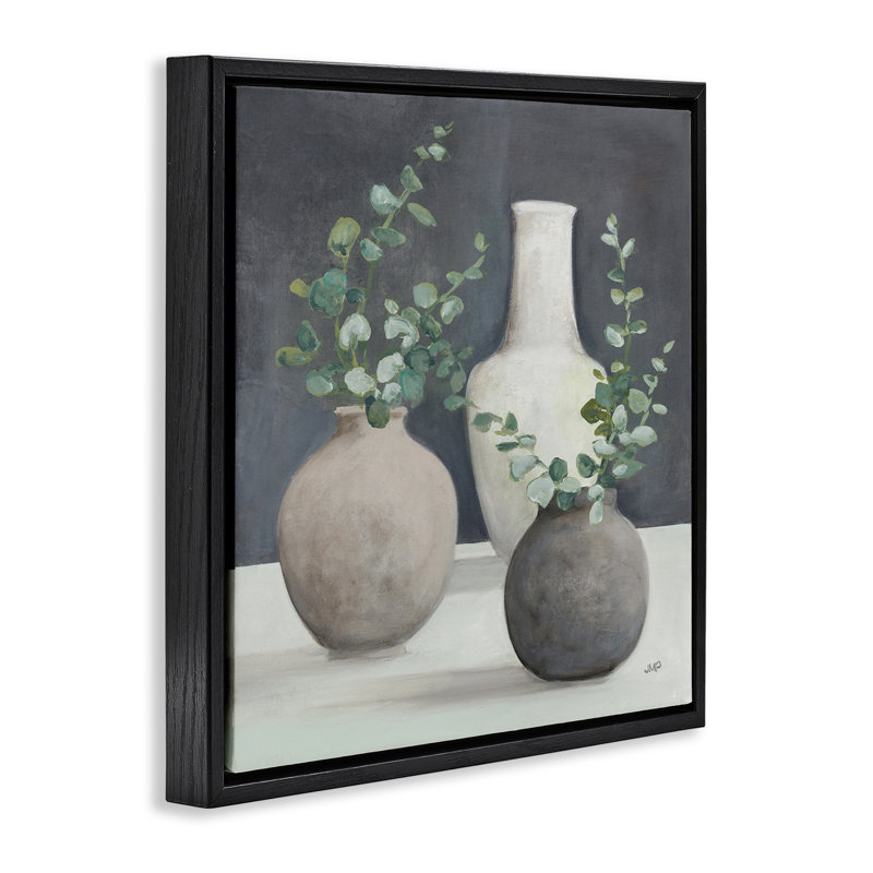 "Fresh Floral Vessels", art mural encadré par Julia Purinton, Cadre flottant noir de jais, H 18 po x l 18 po