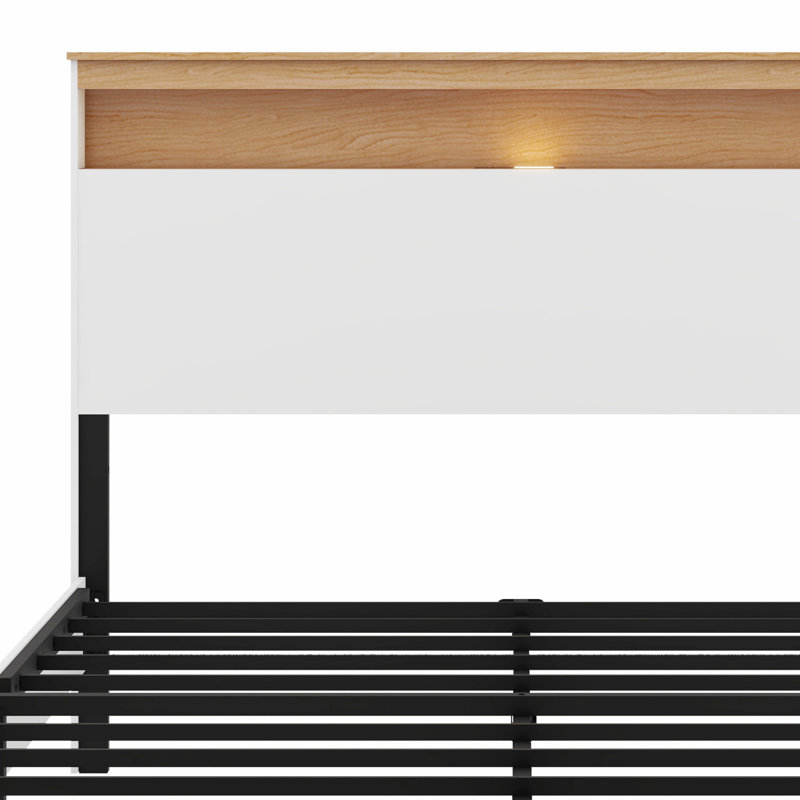 The Rustic Farmhouse Bed Frame With Storage Headboard Comes With A Built-In Charging Station, Full
