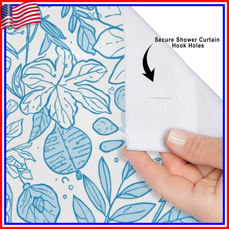 Rideaux de douche Blue Botanical Line Art, L 70 po x H 84 po