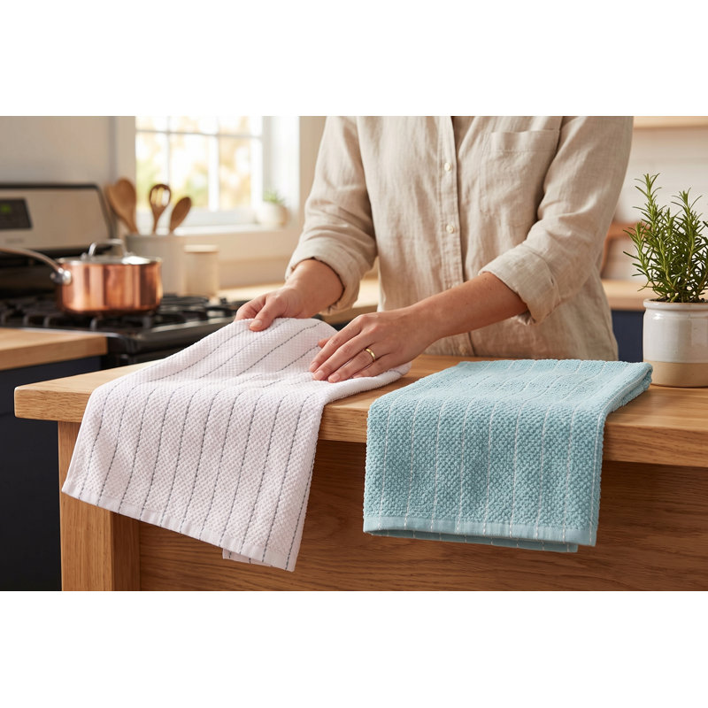 Lot de 2 torchons de cuisine en éponge à mailles popcorn, 100 % coton, ultra-absorbants et à séchage rapide, 40 x 60 cm, couleurs assorties