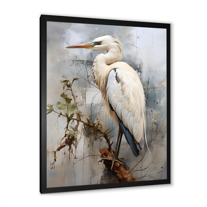 Décoration murale majestueuse héron bleu - héron, Cadre simple noir, H 44 po x l 34 po x P 1,5 po
