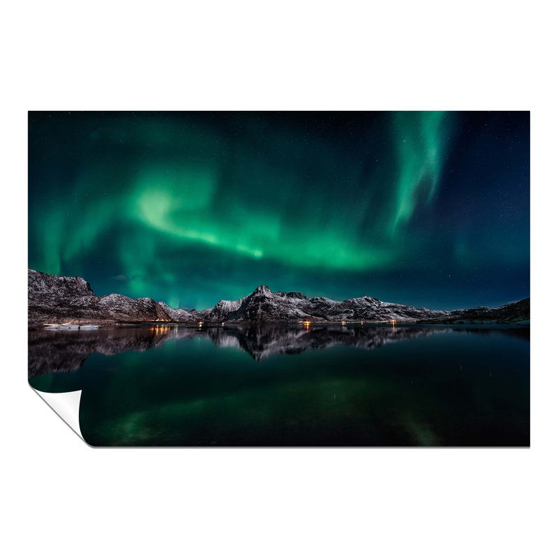 AURORA BOREALIS Northern Lights Reflection On The Lake - No Frame Print, 31cm H x 46cm W