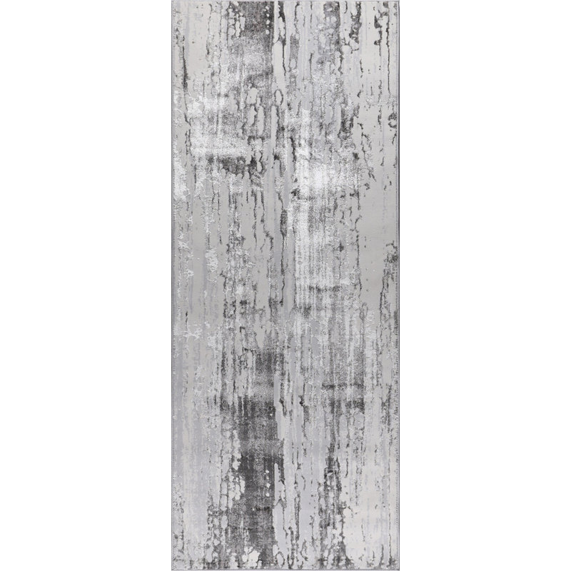 Carl Collection Grey Geometric Transitional Area Rug, Runner 2'6" x 7'7"