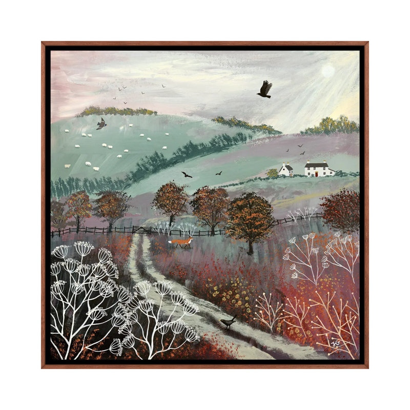 «Autumn Dusk» par Jo Grundy - reproduction d'art, Toile avec cadre en bois brun classique, Pas de tapis