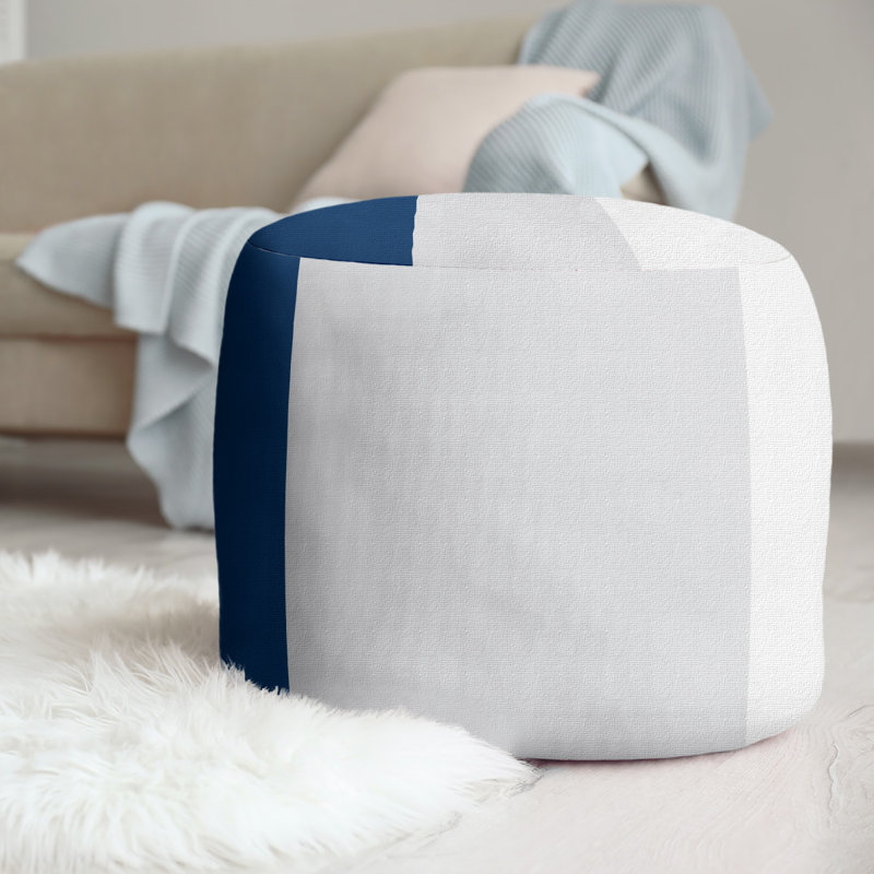Repose-pieds cubique rond à rayures 20,5", Marine / Gris / Blanc