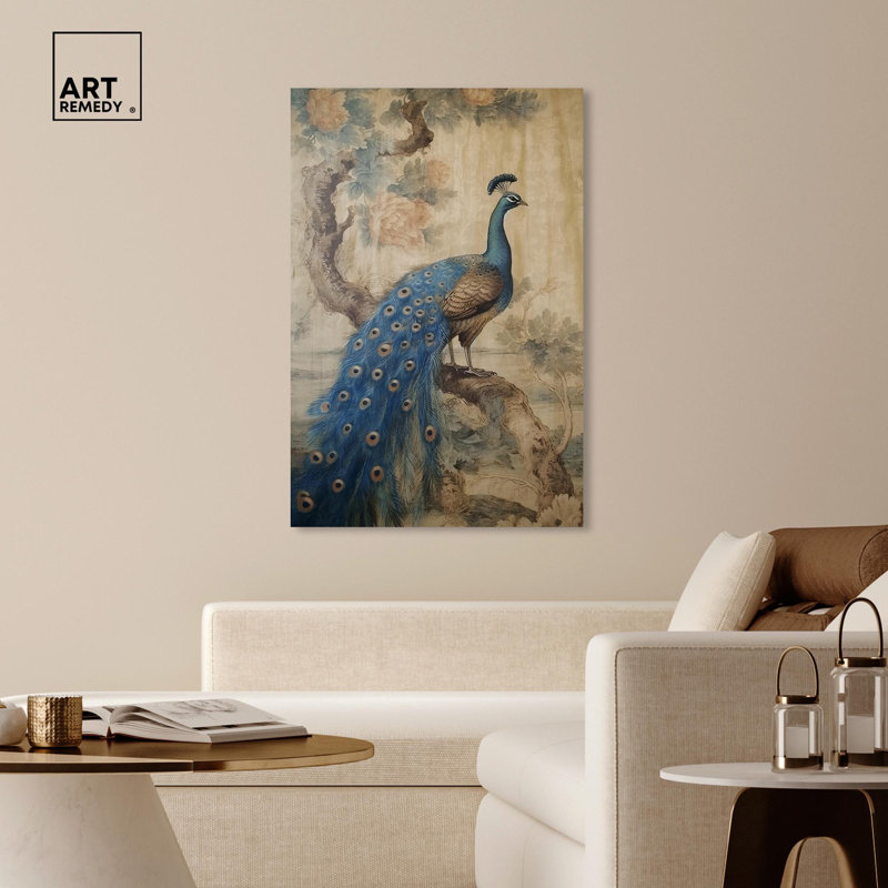 «Glistening Peacock», reproduction d'art rétro sur toile par Art Remedy, Toile tendue, H 54 po x l 36 po
