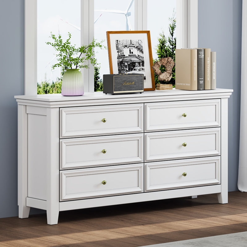 6-drawer Dresser For Bedroom, Farmhouse Chest Of Drawers Storage Cabinet For Living Room, Bedfoot, Hallway, Or Closet, White
