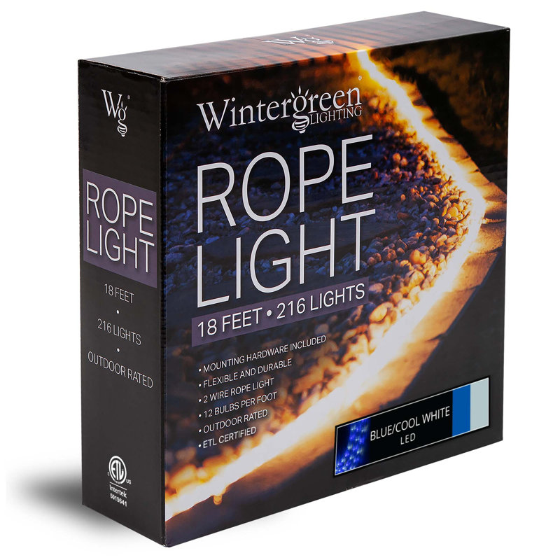 18FT 216 Light End-to-End Connectable LED Rope Lights, Blue/Cool White