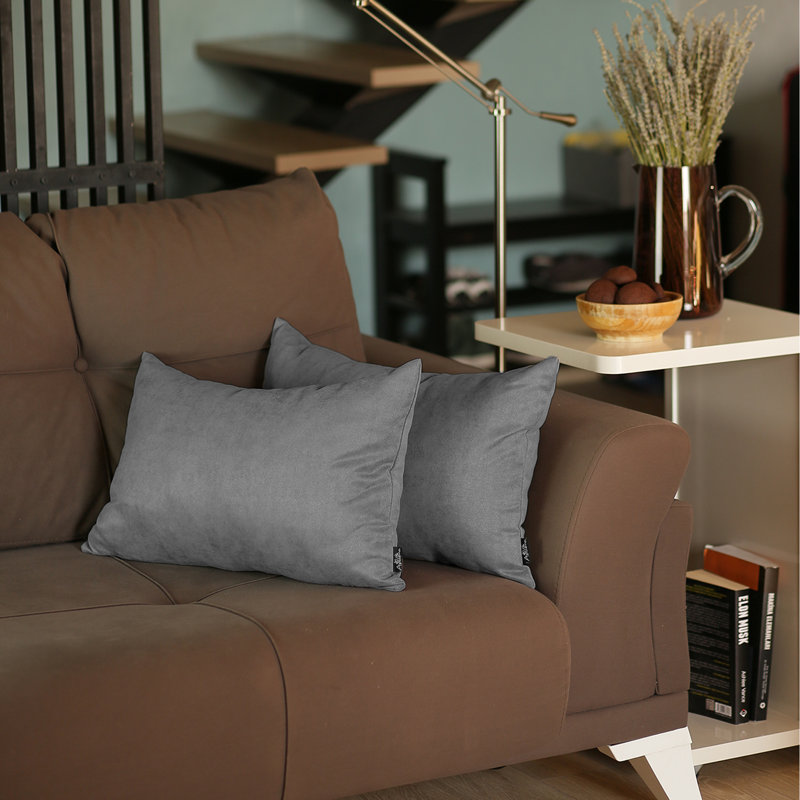 Gray Polyester Lumbar Pillow Covers Set of 2