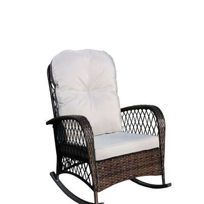 Outdoor Rocker With Soft Grey Cushion - Suitable For Backyard Rocking Chair Ample Armrest Space And