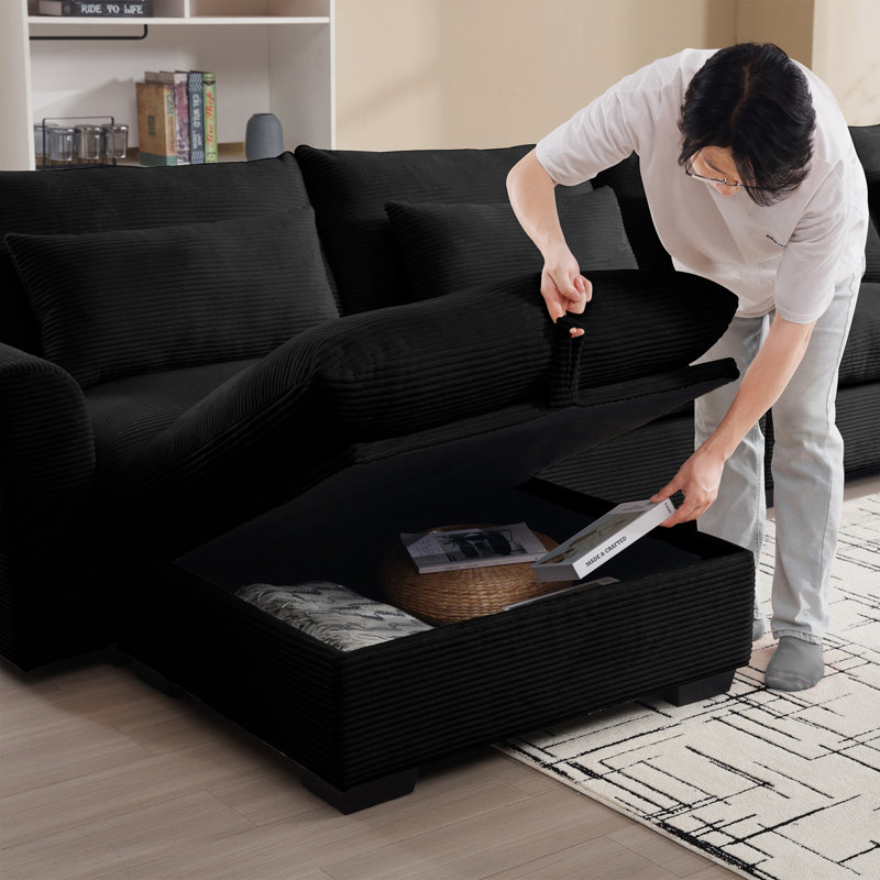 Canapé confortable et polyvalent en velours côtelé 2 places avec accoudoirs pour appartement et divers espaces de vie, Noir