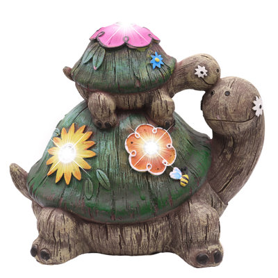 Mother And Baby Tortoise Resin Fairy Garden Statues Decoration With Solar Lights