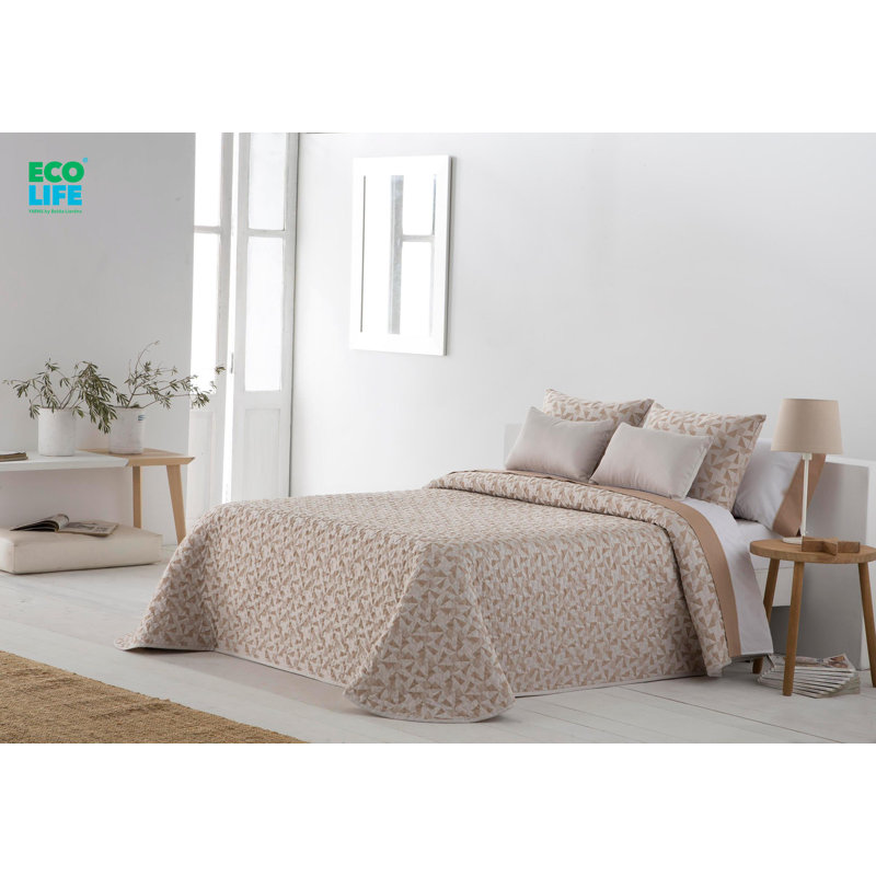 Turk Polyester No Pattern Bedspread, 235 x 270 cm, Beige