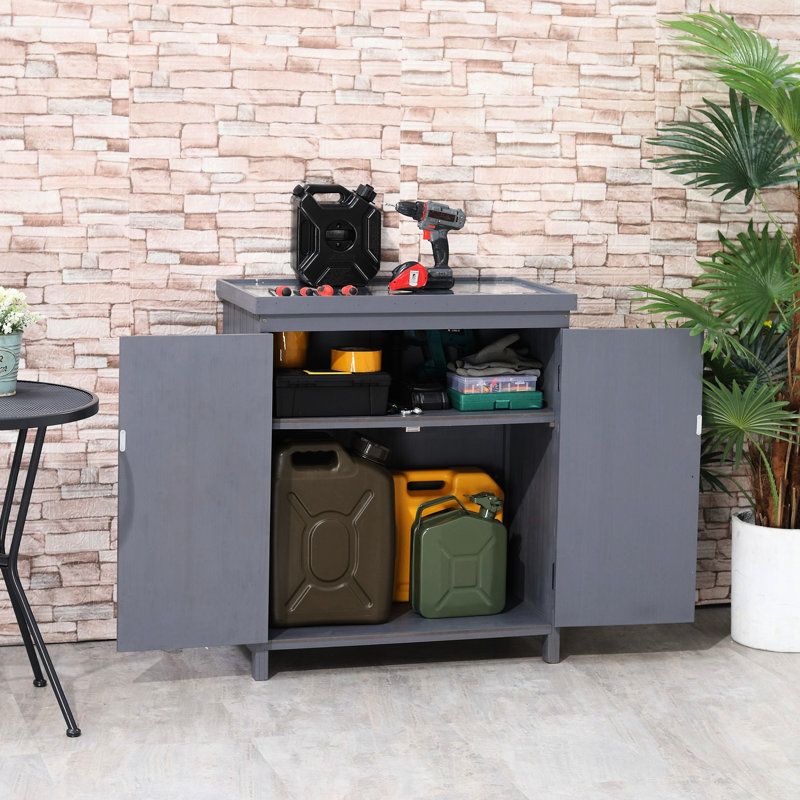 Galvanized Top Yard Storage Cabinet - Grey For Keeping Garden Tools And Accessories Outdoor With Storing Tools, Shovels, Trimmers