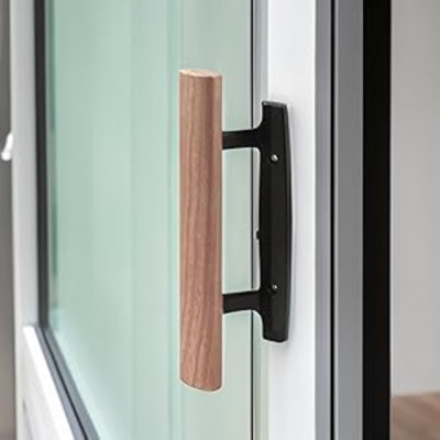 Mortise Style Reversible Sliding Patio Door Handle Set with Oak Wood Interior Handle -  G.A.S. Hardware, DH-207-BLACK