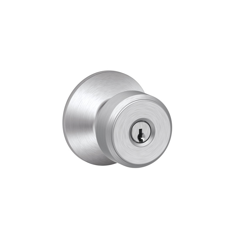 F Series Bowery Storeroom Knob with Round Rosette, Yes, Satin Chrome, Keyed Alike
