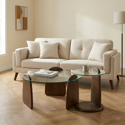 Forma Set of Two Wooden Coffee Tables with Tampered Glass Side Table