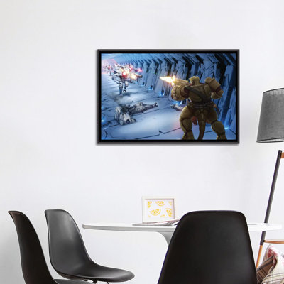 «Obozaya Gunning Down Robots», reproduction d'art sur toile encadrée