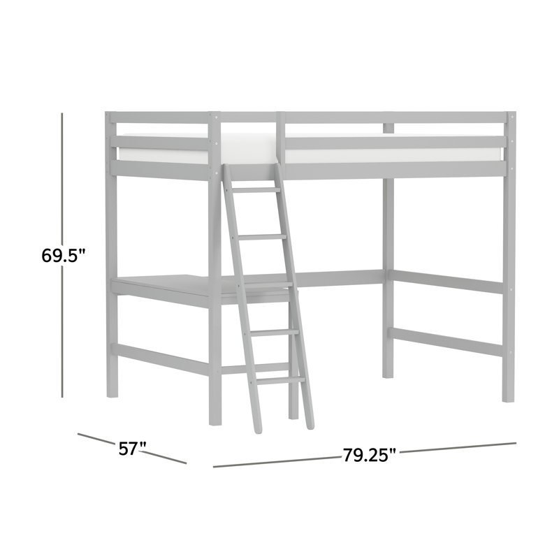 Lit mezzanine plateforme double avec bureau intégré, Gris