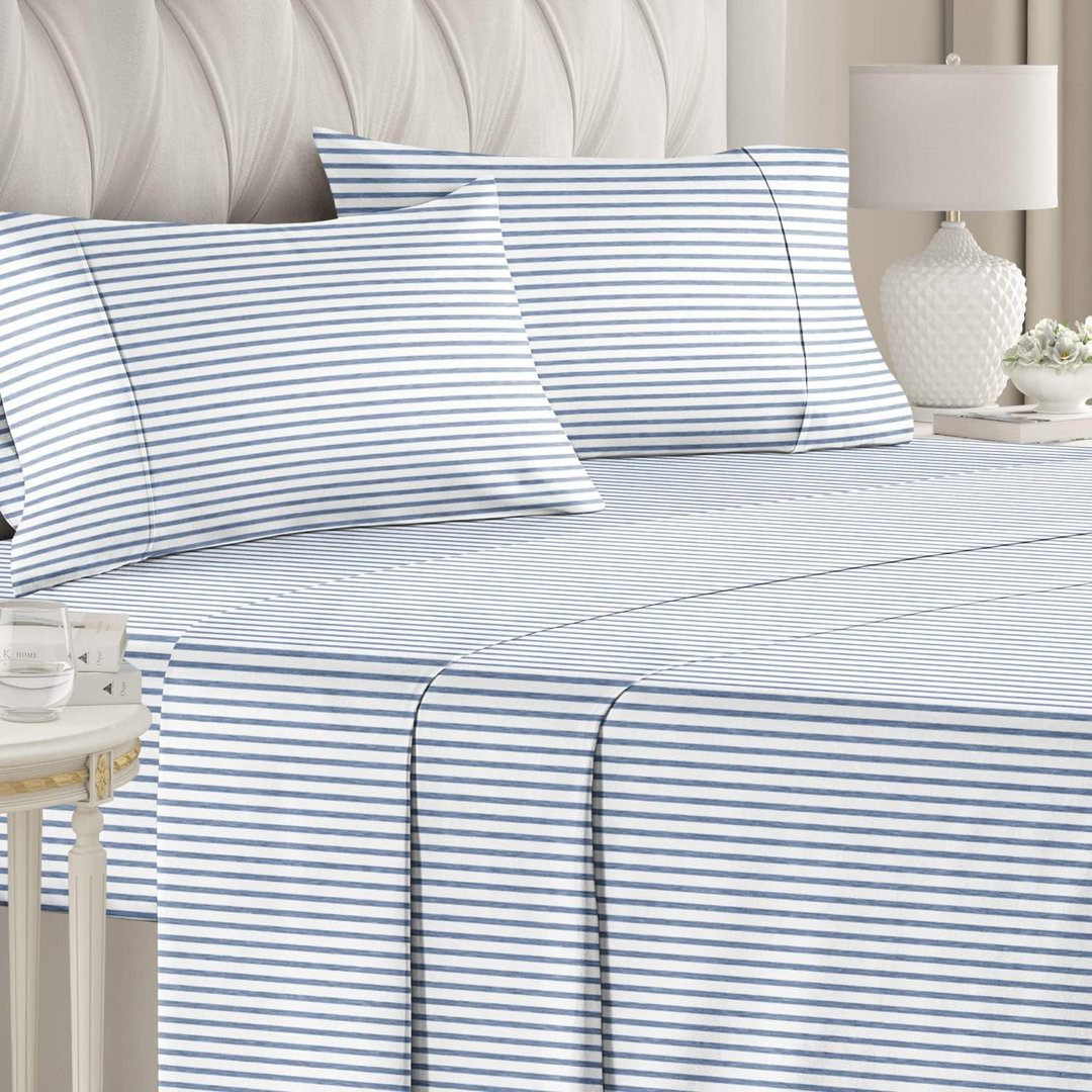 4 Piece Sheet Set Premium Soft Cooling & Wrinkle Free Stripes Sheet Set CGK Linens 