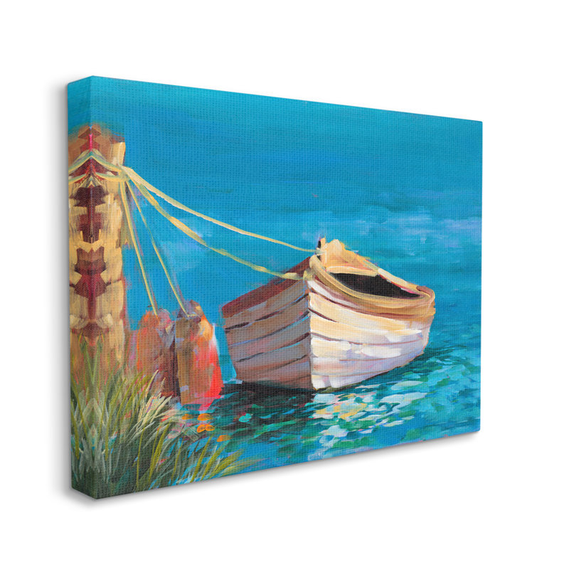 «Stupell Industries Docked Boat in Lake», art mural sur toile par Jane Slivka, H 16 po x l 20 po x P 1,5 po