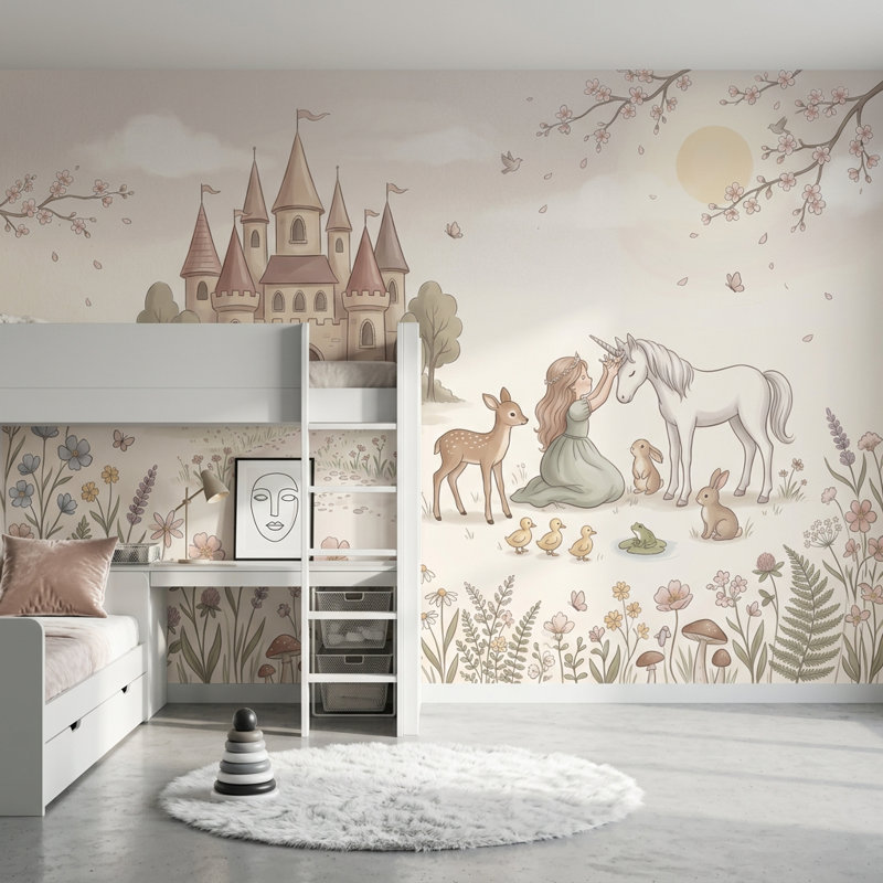 Décoration murale amovible conte de fées château livre de contes, Non tissé, 160 po x 108 po