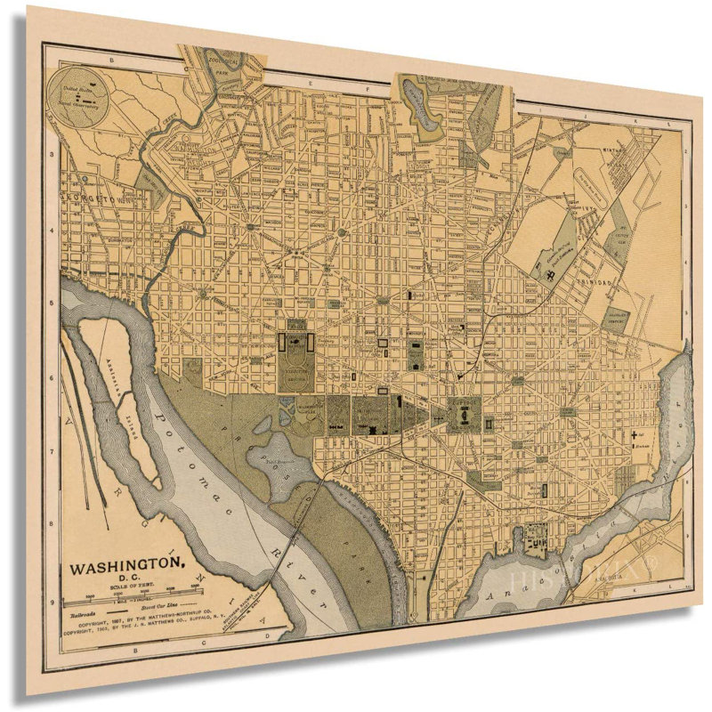 «1897 Washington DC Map», affiche d'art mural, H 18 po x l 24 po x P 0,1 po