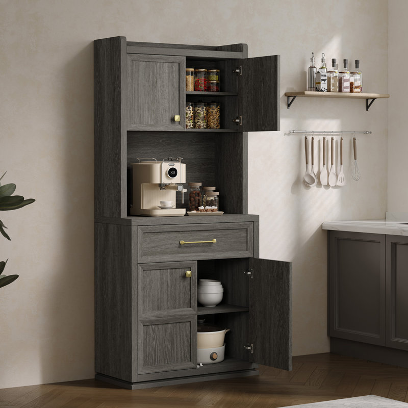 Armoires de rangement pour garde-manger 70,8 po avec tiroir et tablettes réglables, Gris foncé