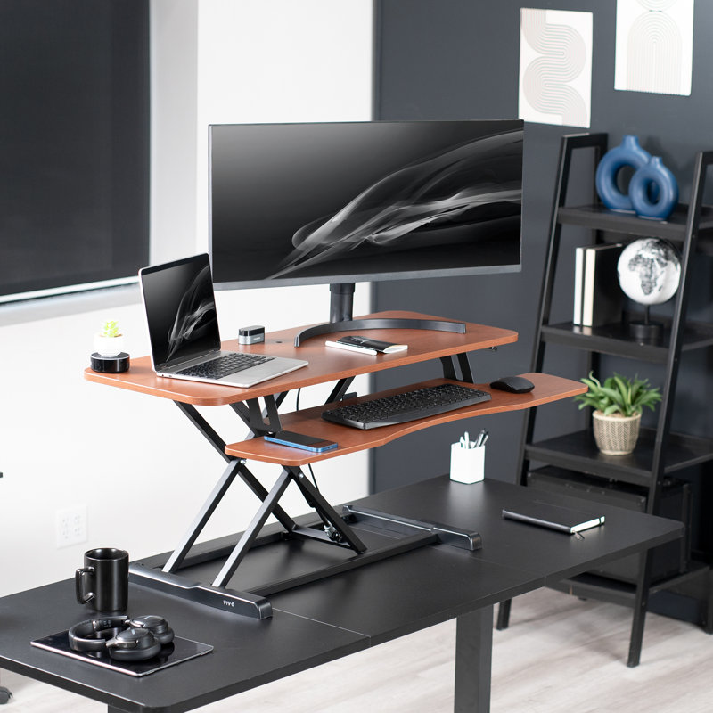 VIVO Height Adjustable Standing Desk Converter (DESK-V000K Series), 42", Dark Walnut/Black