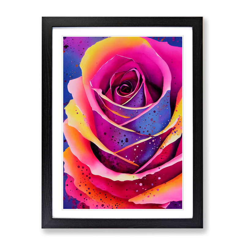 Rose Flower Splatter Vol.4 - Single Picture Frame Painting, Black, 64cm H x 46cm W x 2cm D
