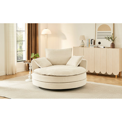 Chaise longue pivotante 360 ° avec velours côtelé doux, coussin double couche et 3 coussins de soutien pour la lecture au bureau, chaise pivotante 57,5 po, coussin,