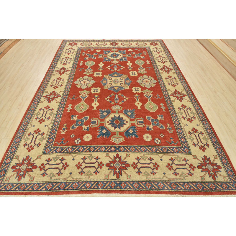 Tapis oriental géométrique en laine noué à la main 8 pi 5 po x 11 pi 3 po Kazak