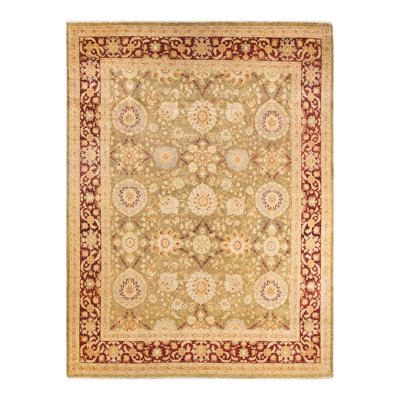 Tapis brun / rouge en laine noué à la main de conception unique 8 pi 1 po x 10 pi 8 po Hinderich