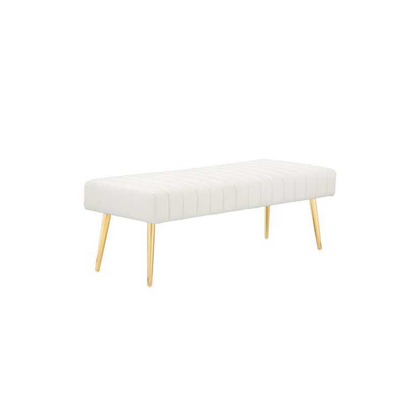 Hilda Faux Leather Upholstered Bench, White Faux Leather