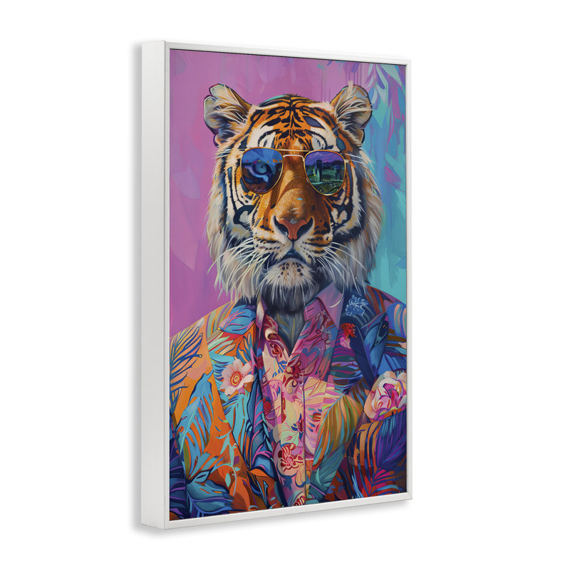 Bright Tropical Fashion Tiger Framed Giclee, design by LSR Design Studio, 24" H x 16" W, Coastal White Framed Giclee