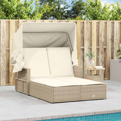 Double méridienne Vidaxl avec auvent et coussins en rotin de polyester