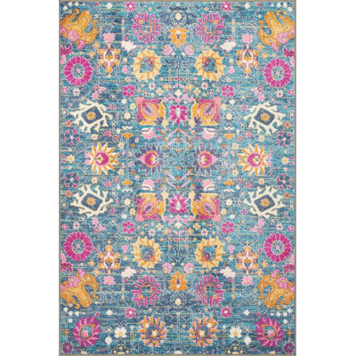 Modern Yellow Floral Leafy Colorful Traditional Woven Base Decorative Rug