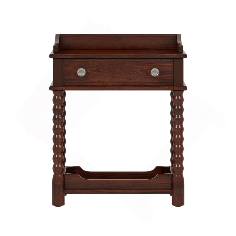 Retro Style Nightstand With Drawer And Open Shelf For Bedroom, Bedside Table With Turned Legs And Metal Handle,Walnut, Walnut
