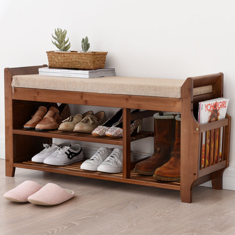Danella 39" Linen Upholstered Shoe Bench Shoe Storage Brown