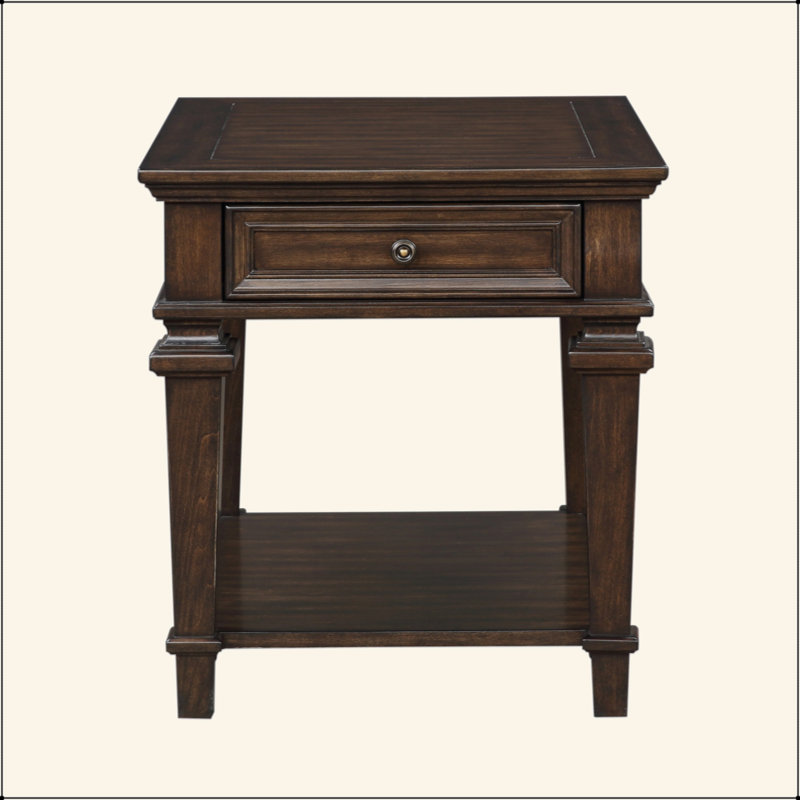 Table de bout de style traditionnel avec tiroir de rangement et finition espresso