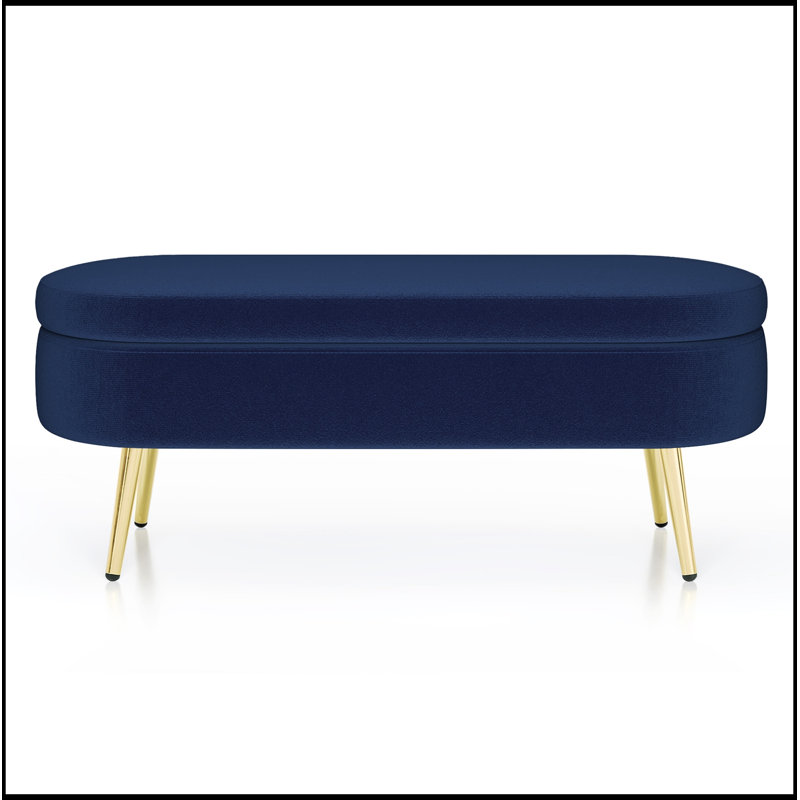 Banc de rangement ovale avec pieds en métal, Bleu très foncé