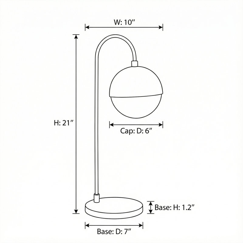 Lampe de table arquée 21 po Arisbel, Noir, Blanc