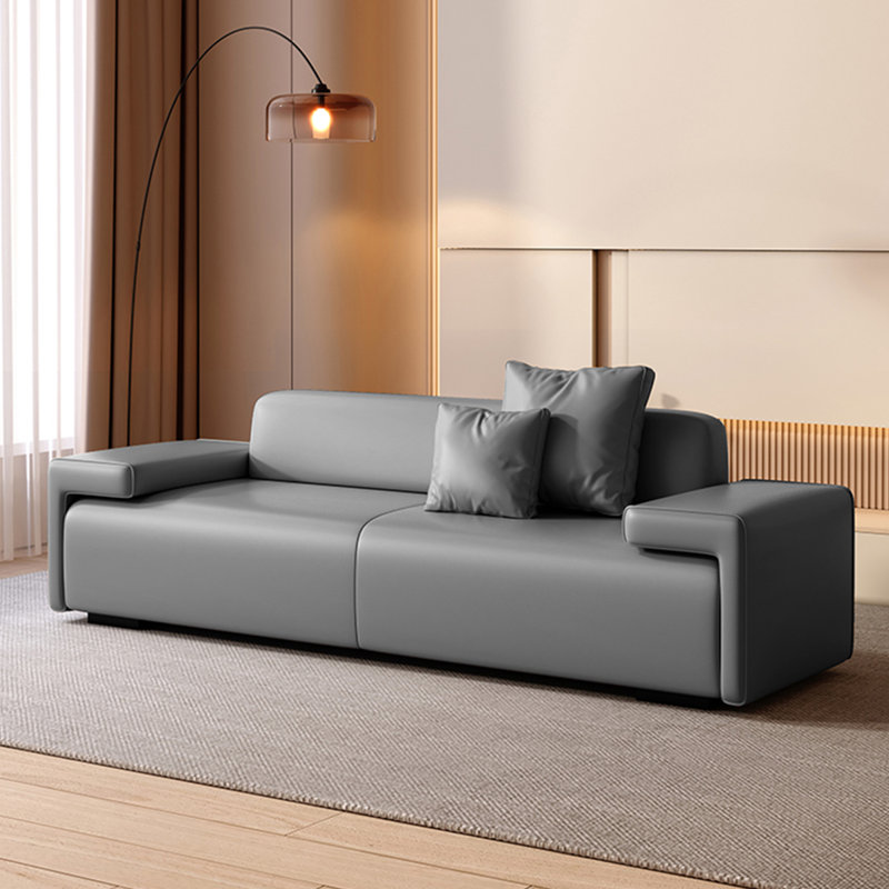 Long banc en cuir gris et gris, Gris
