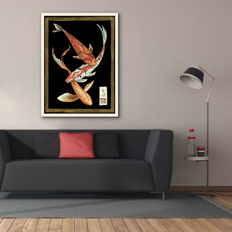  «Koi Fish On Black 2» par Chariklia Zarris, art mural sur toile, 40 po x 54 po