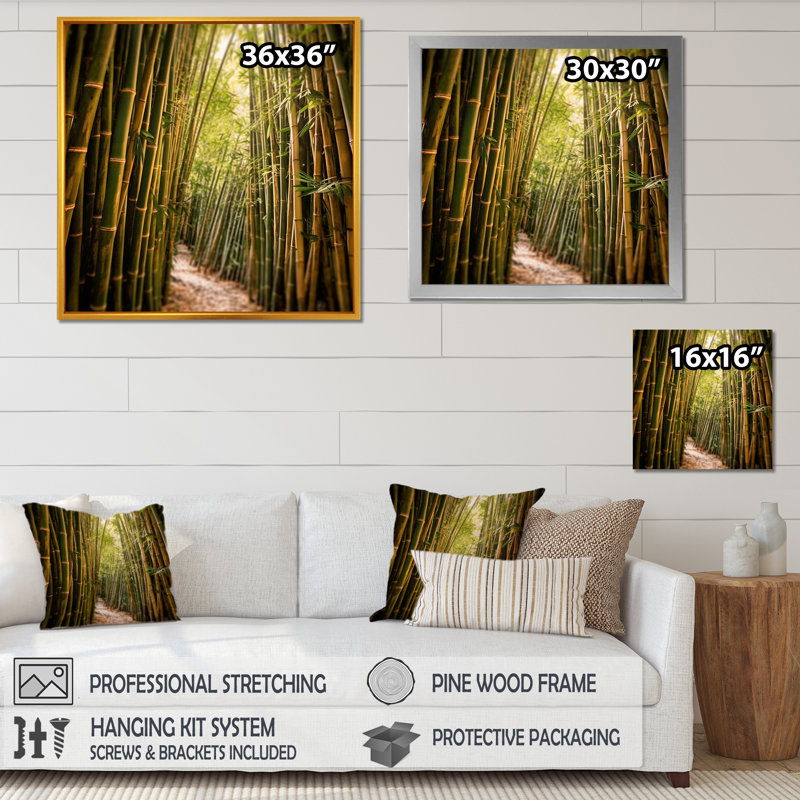 Bamboo Field Landscape - Bamboo Canvas Prints_106658, H 36 po x l 36 po x P 1,5 po, Cadre doré simple